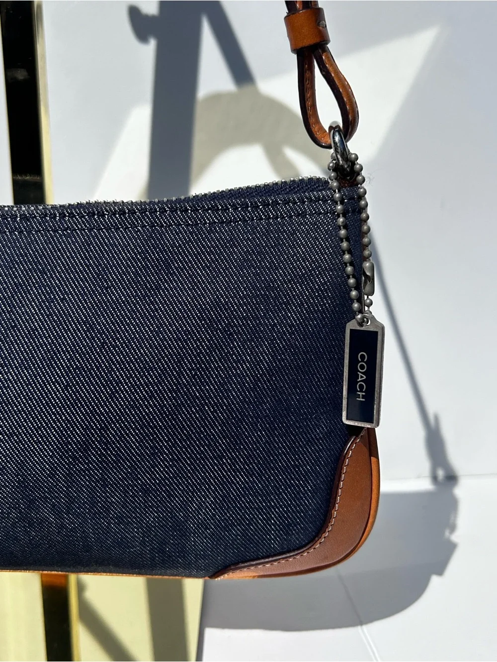 Vintage COACH Denim Mini Soho Demi Shoulder Bag Purse Blue Leather Trim 8335 Y2K